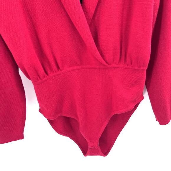 Vintage Donna Karan Red Wool Long Sleeve Bodysuit Size P & Turtleneck Insert - Picture 2 of 12